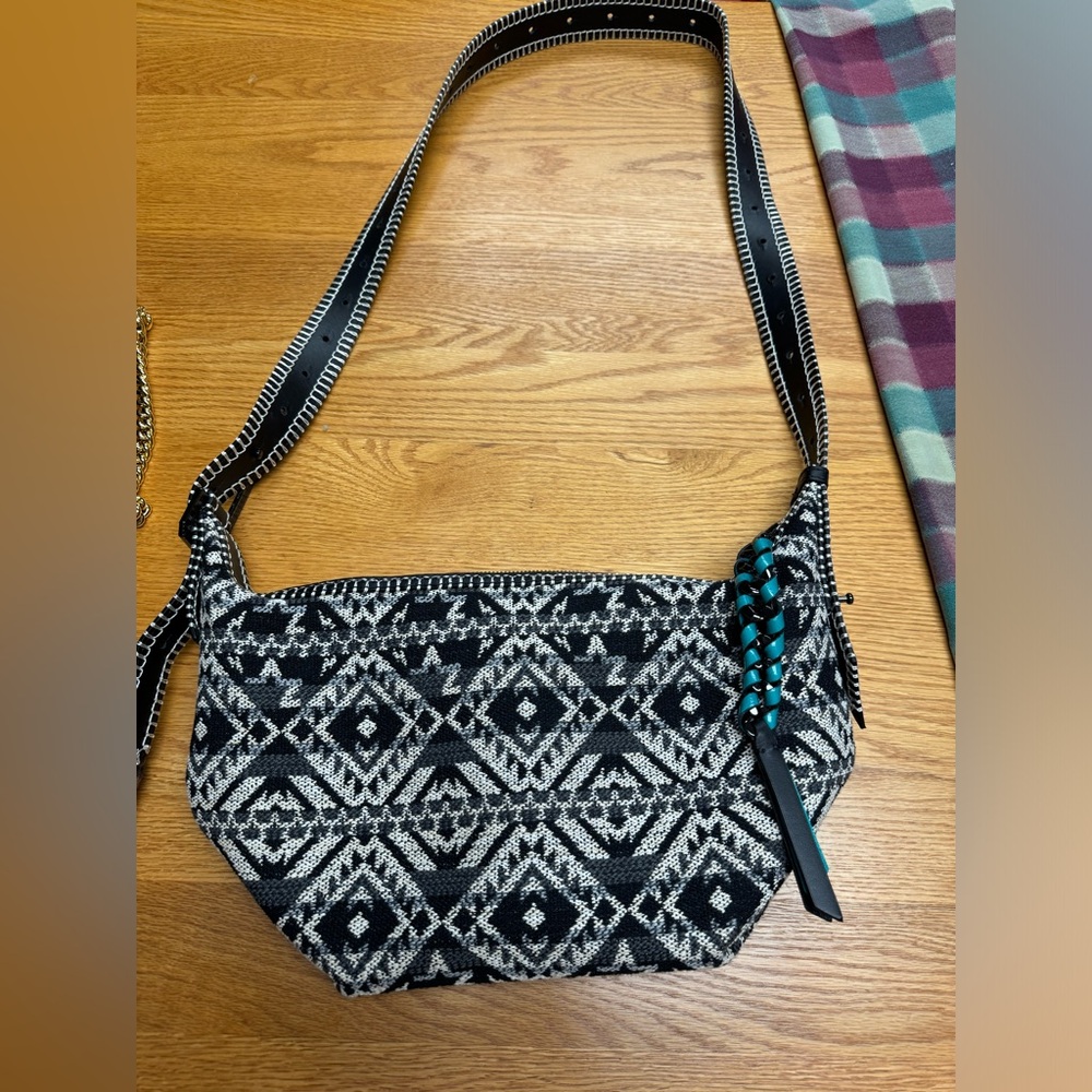 Zadig & Voltaire Black and Cream Geometric Shoulder Bag